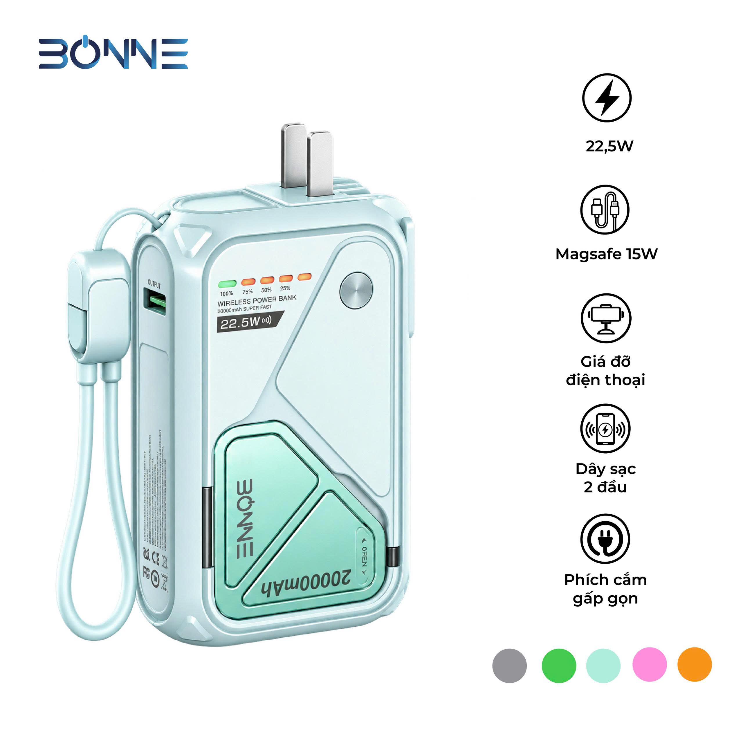 Sạc dự phòng BP08 hỗ trợ sạc không dây – Bonne