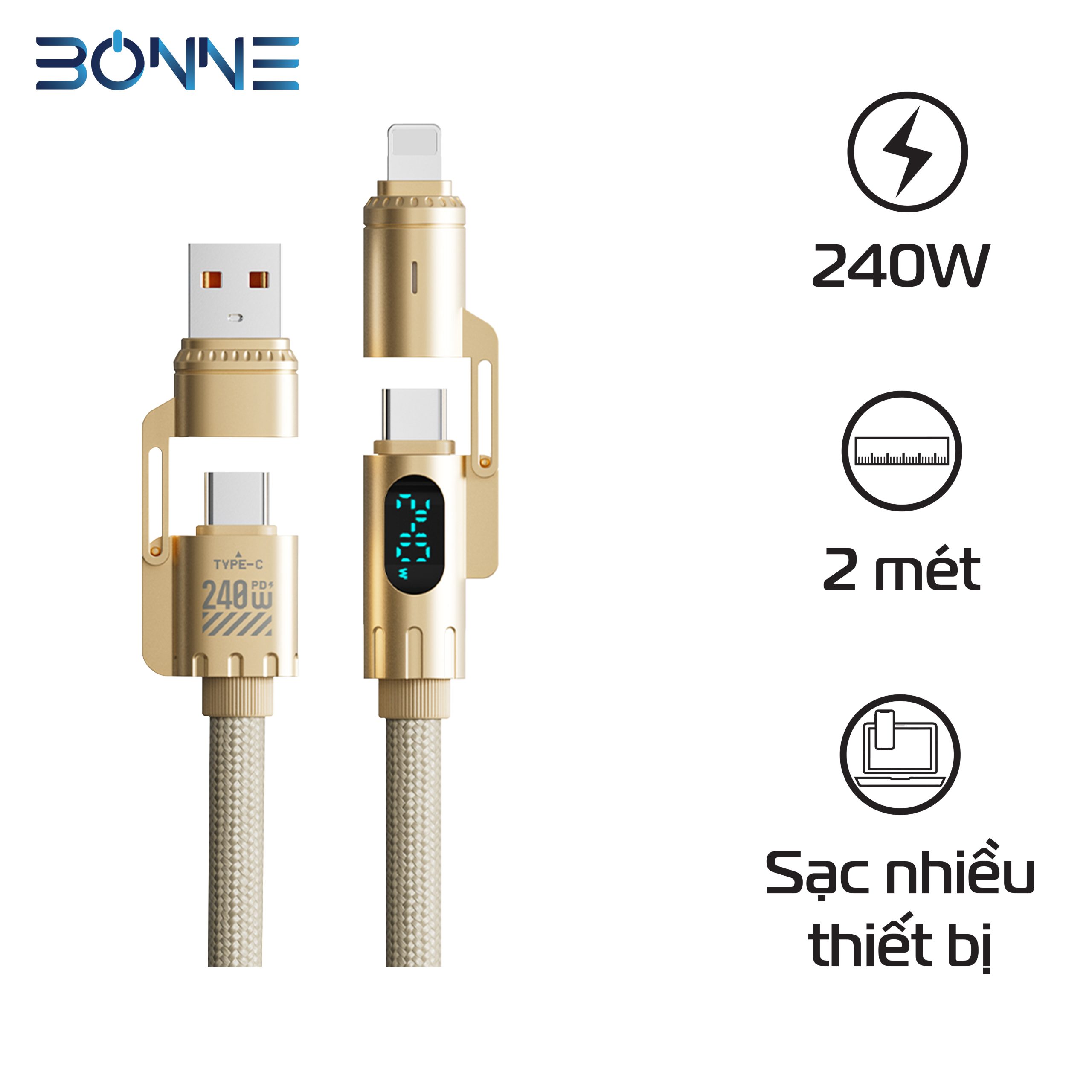 Cáp sạc nhanh 4in1 BC30 240W (2m) – Bonne