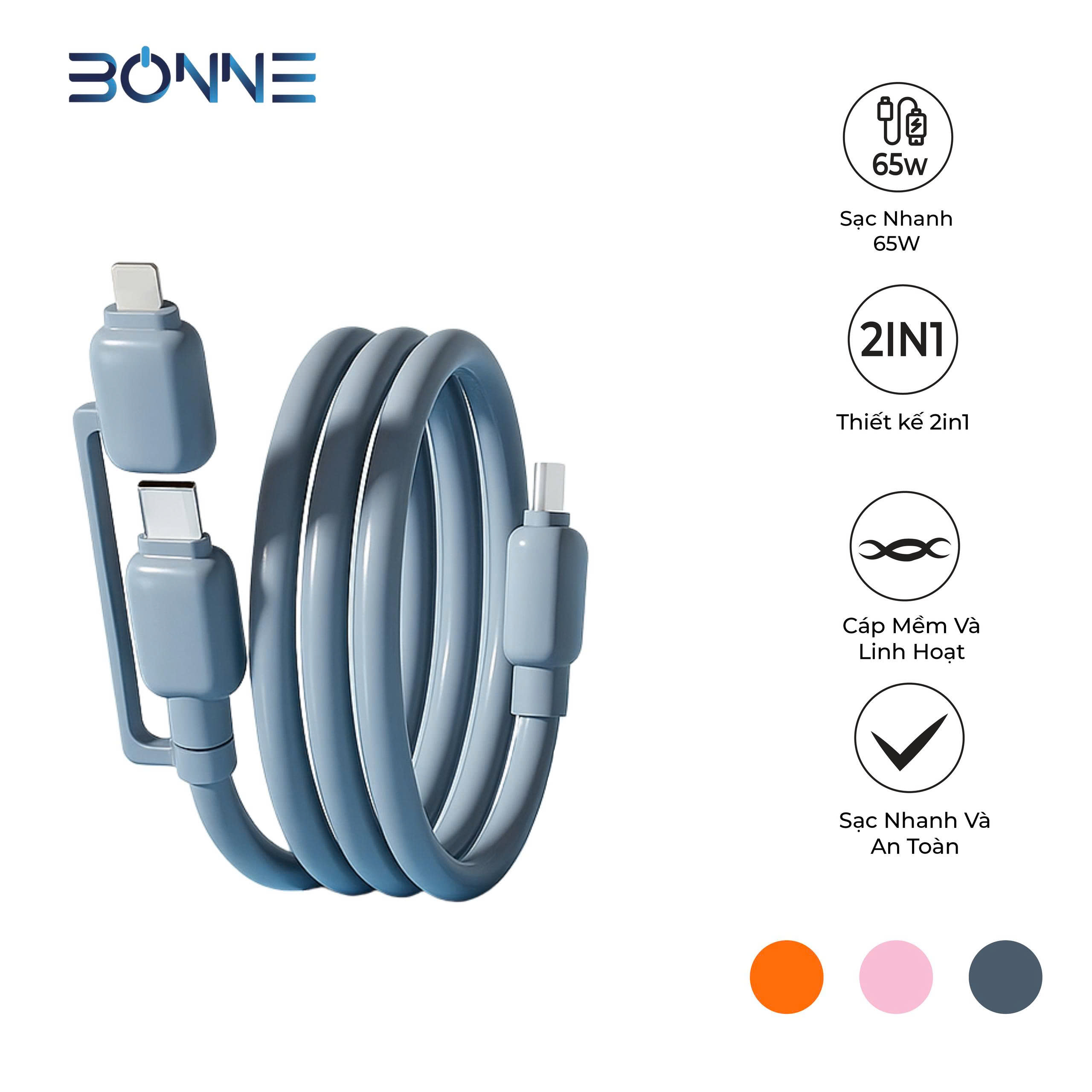 Cáp sạc nhanh 3in1 silicon BC32 65W – Bonne